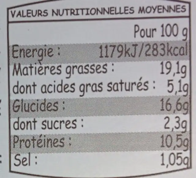 Farçous cocktail nutrition facts table