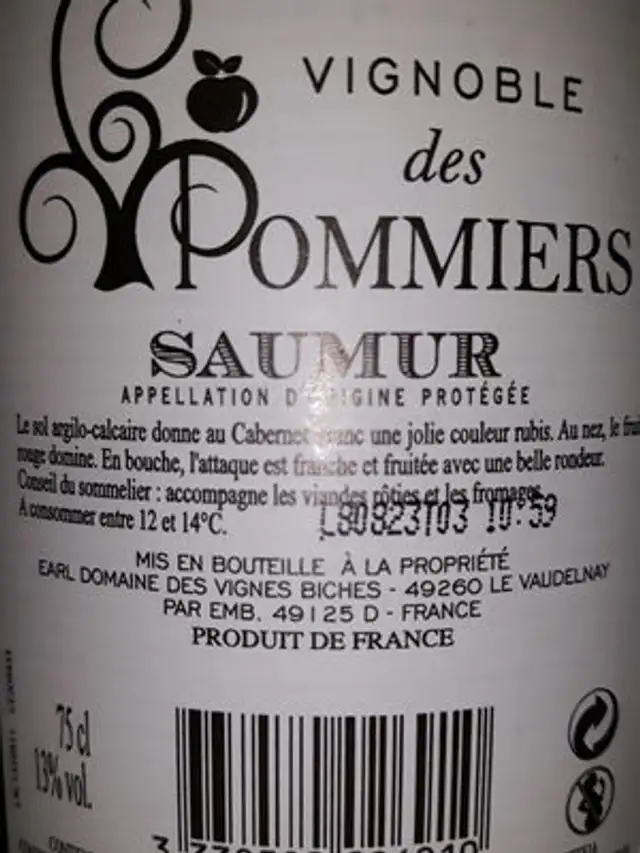 Vin-Vignoble des Pommiers ingredients label