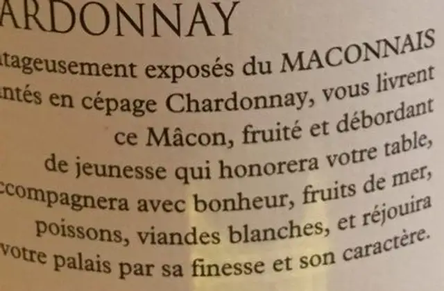 L'Aurore, Macon vin blanc L'Aurore, la bouteille de 75 ingredients label