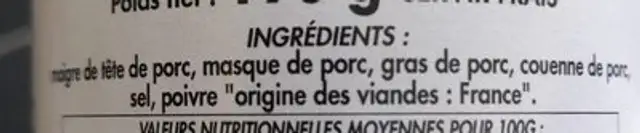 Fritons pur porc ingredients label