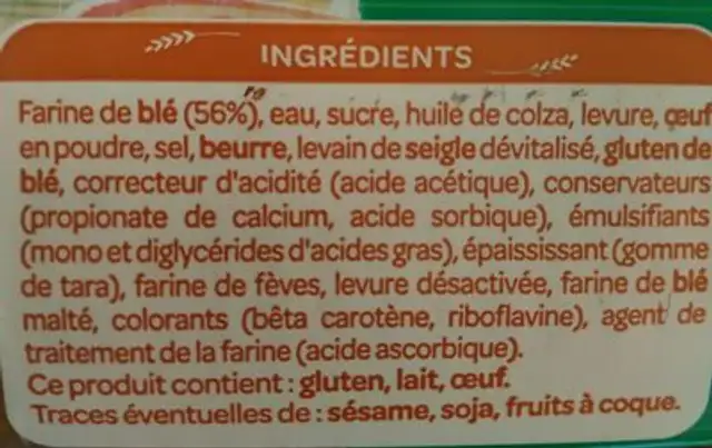 Mini toasts ingredients label