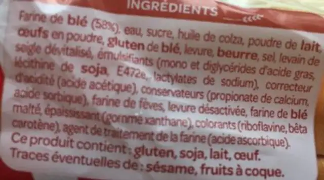 Maxi burger briochés ingredients label