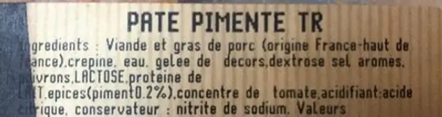 Pâté pimenté ingredients label