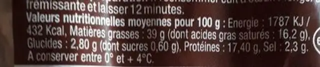 Metka petites saucisses fumées nutrition facts table