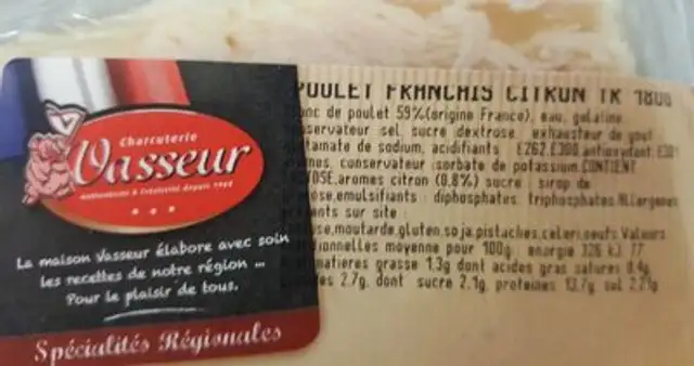 Poulet français citron ingredients label