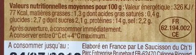 Blanc de poulet au citron en gelée nutrition facts table
