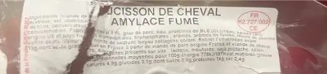 Vasseur Saucisson Cheval Amylace nutrition facts table