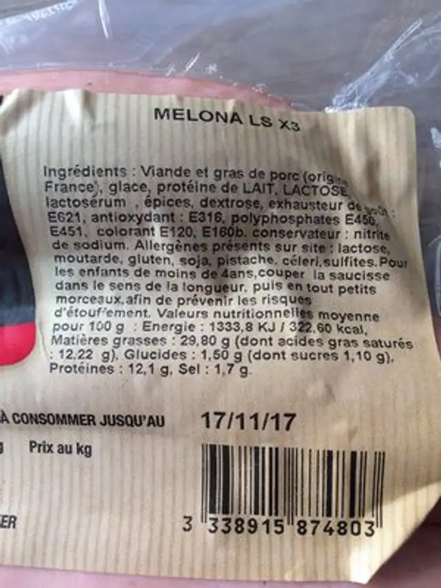Nasco melona x3 ingredients label
