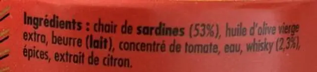 Crème de sardine au whisky ingredients label