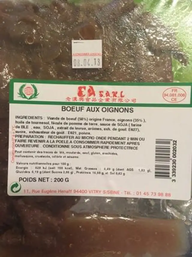 Boeuf Aux Oignons 200G ingredients label