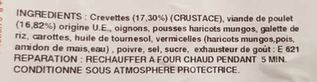 NEM AU CREVETTE ingredients label