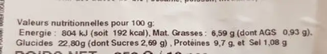 NEM AU CREVETTE nutrition facts table