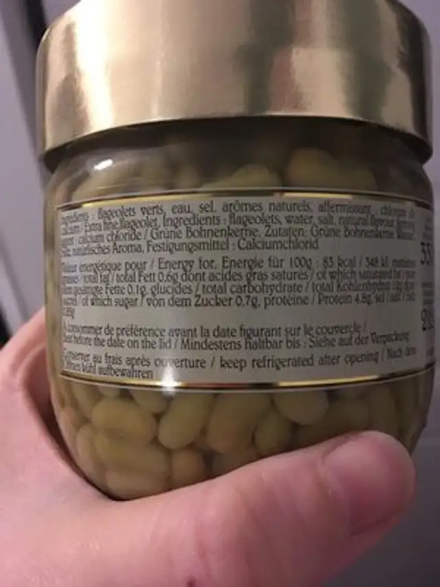 Flageolets verts extra fins FINPALE ingredients label