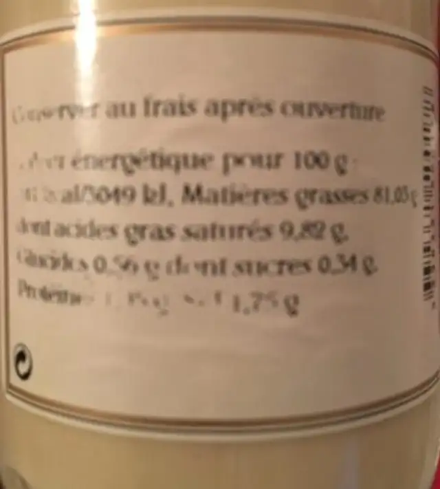 Mayonnaise 180G ingredients label