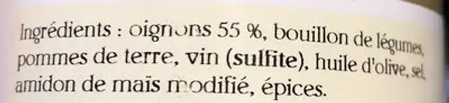 Soupe à L'oignon ingredients label