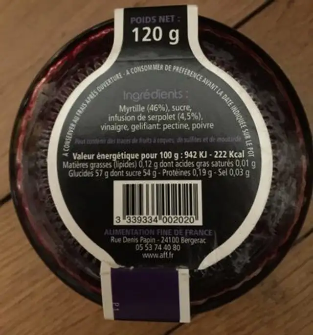 Fromag'in Myrtille au serpolet ingredients label