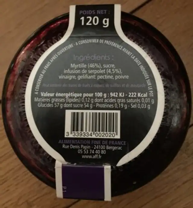 Fromag'in Myrtille au serpolet nutrition facts table