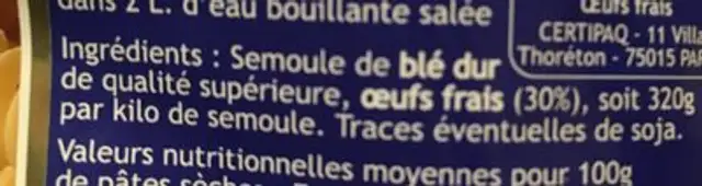 Pates d'alsace ingredients label