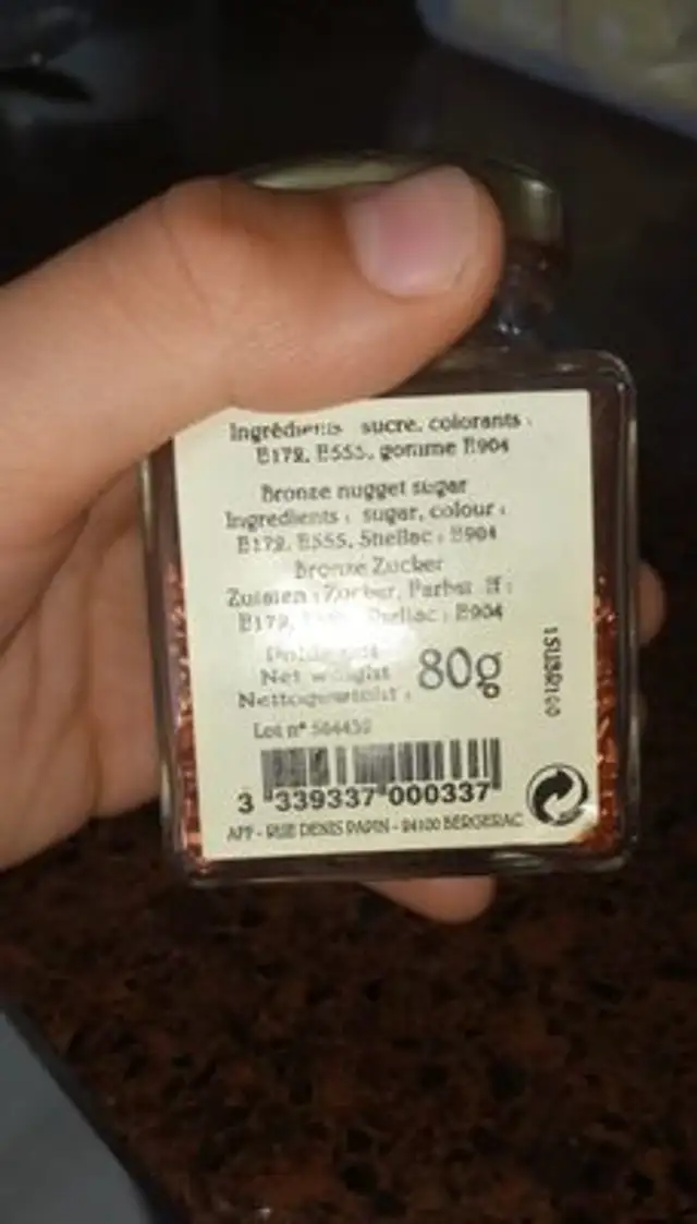 Sucre pépite bronze ingredients label