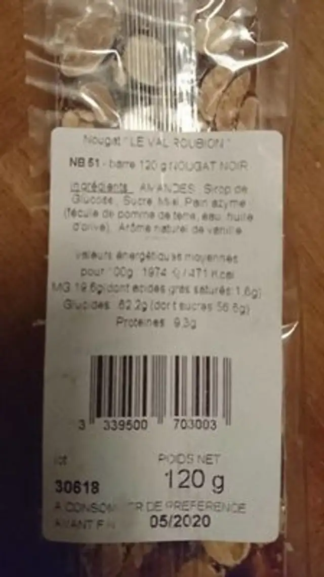 Nougat ingredients label