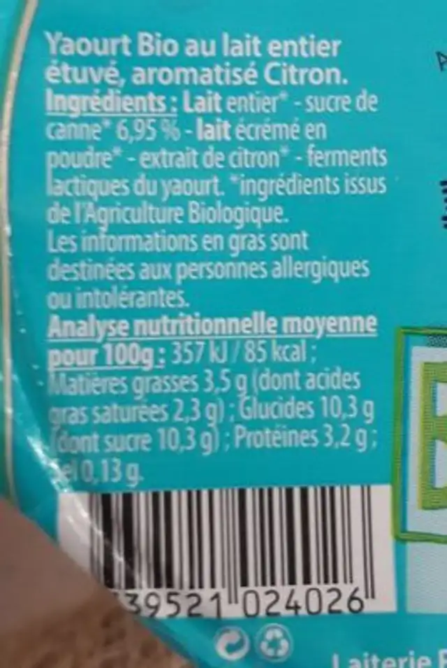 Péchalou ingredients label