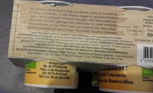 Yaourt artisanal ingredients label
