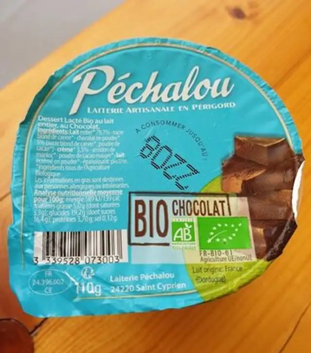 Dessert lactée bio au lait entier, au chocolat