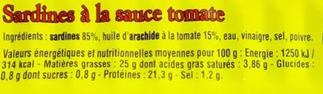 Sardines à la tomate ingredients label