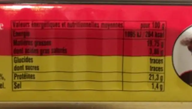 Sardines à L'huile D'olive Vierge Extra Et Citron Millésimées 2015 nutrition facts table