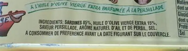 Sardine persillade ingredients label