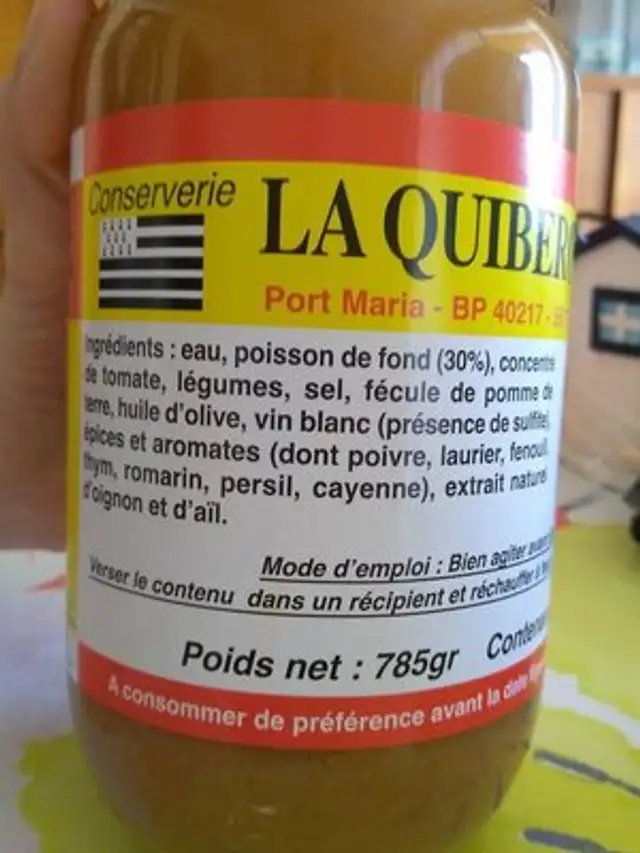 Soupe de poisson Quibronnaise ingredients label