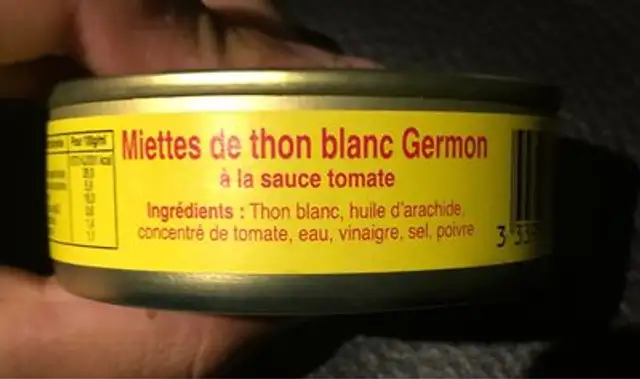 Miettes de thon blanc Germon à la sauce tomate ingredients label
