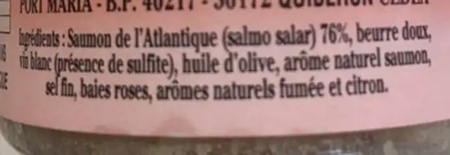 Crème de saumon citronnées aux baies roses ingredients label