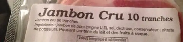 Jambon cru 10 tranches ingredients label