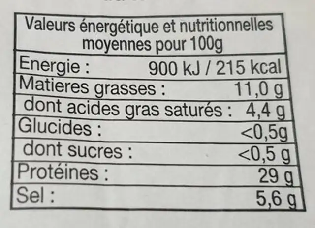 Jambon cru 10 tranches nutrition facts table