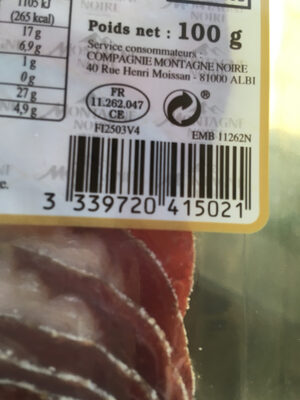 copa tranche nutrition facts table