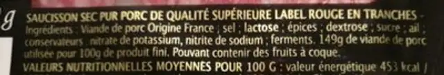 Saucisson sec ingredients label