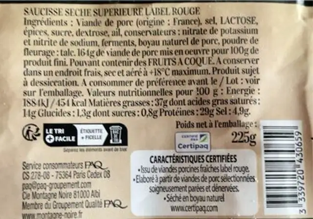 Unknown nutrition facts table