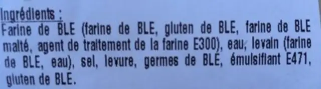 Boule tranchee ingredients label