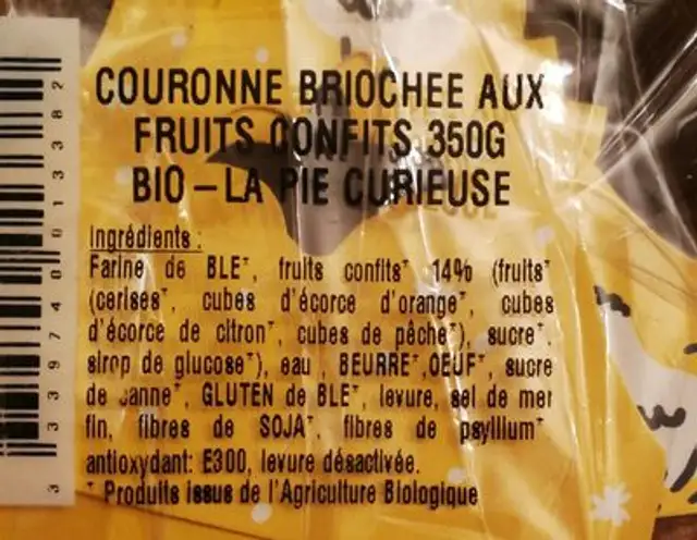 Couronne briochée ingredients label