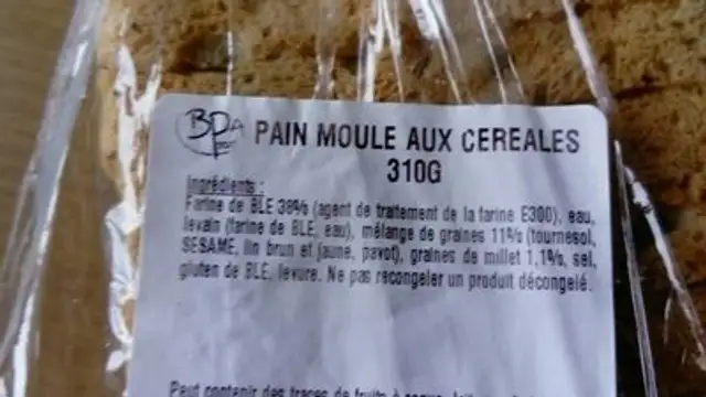 Pain moulé aux céréales ingredients label