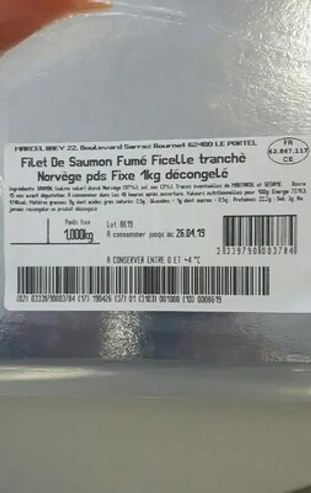 Saumon fumé ficelle ingredients label