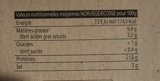 Saumon fumé ficelle nutrition facts table