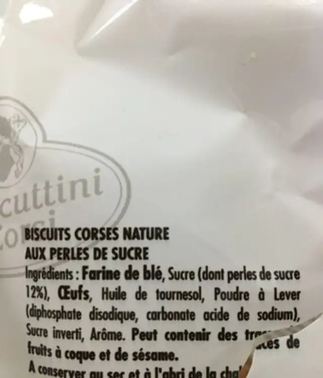 Canistrelli ingredients label
