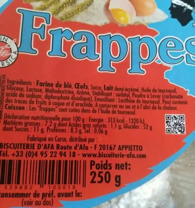 Frappes ingredients label