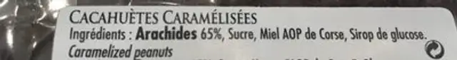 Cacahuètes caramelisées ingredients label