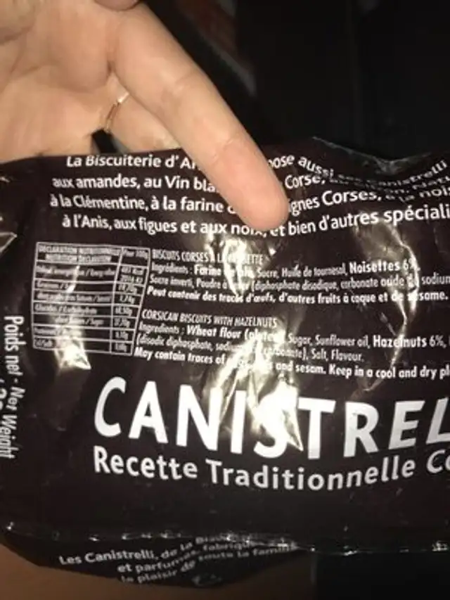 Canistrelli ingredients label