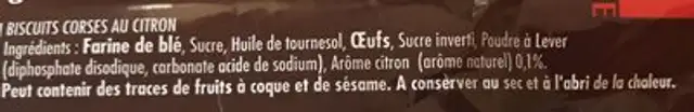 Canistrelli citron ingredients label