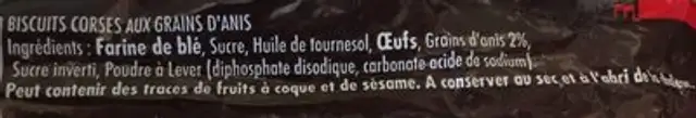 Canistrelli aux grains d'anis ingredients label