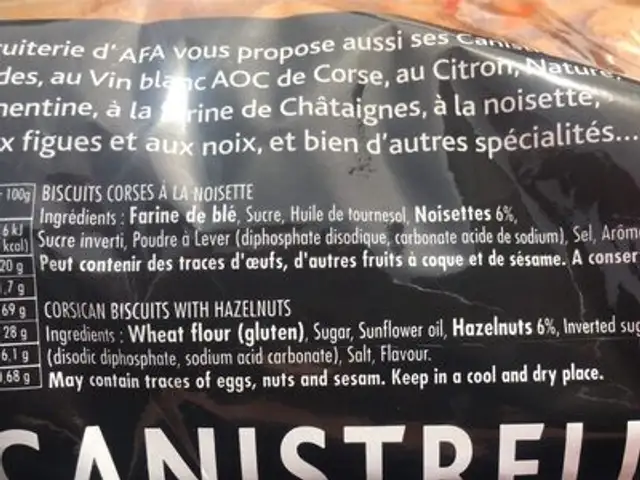 Canistrelli a la noisette ingredients label